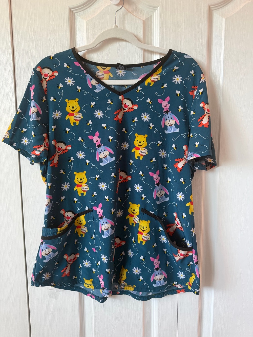 Winnie the Pooh & Friends Blue Scrub Top Women L